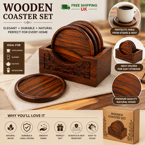 6xwooden coaster set with - 6xwooden,