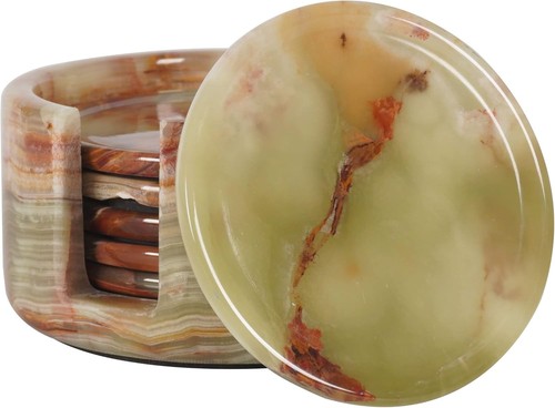 Marble coaster set with holder - marble,