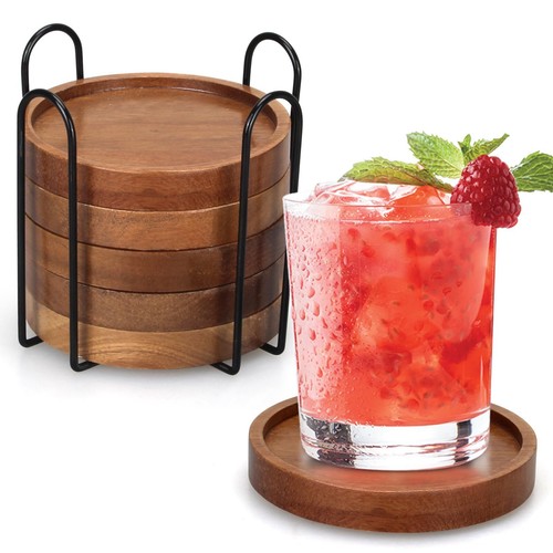Wooden drinks coasters 6 pcs - wooden,