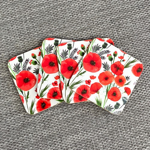 Coasters set cork poppy - set, 4