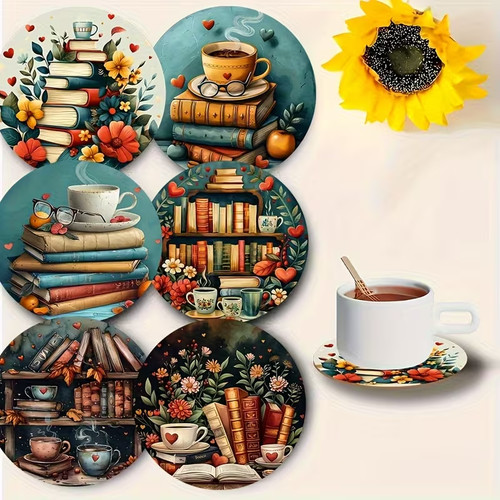 Book lover rustic - coasters, tea