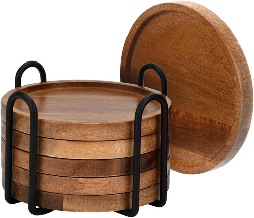 Wood coasters set round 10cm - set,