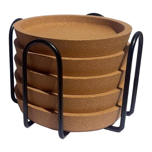 5pcs round cork coasters with - 5pcs,