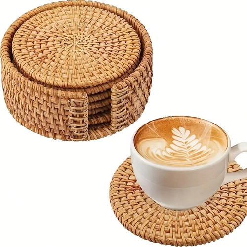 6pcs rattan coaster set - 6pcs,